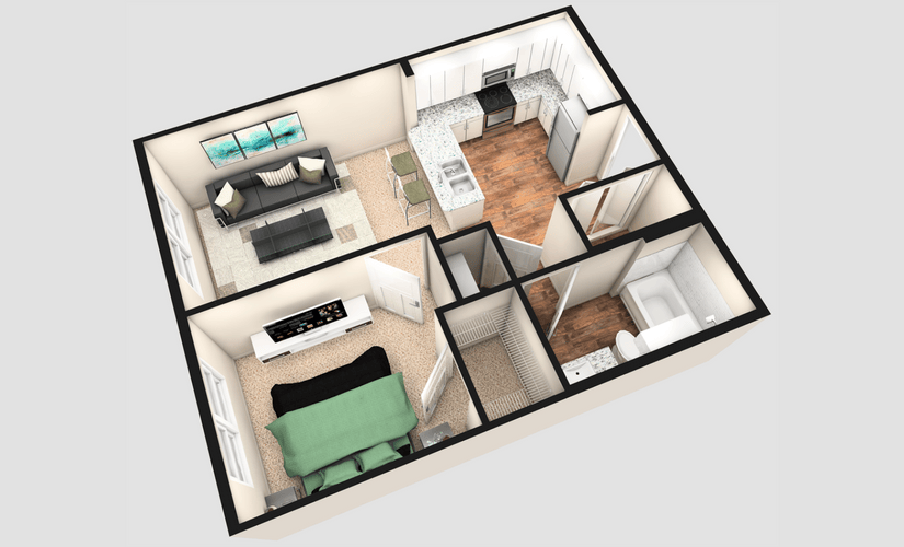 A - 1 bedroom floorplan layout with 1 bathroom and 560 square feet