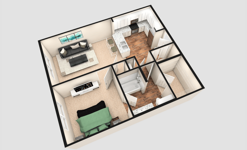 A1 - 1 bedroom floorplan layout with 1 bathroom and 730 square feet