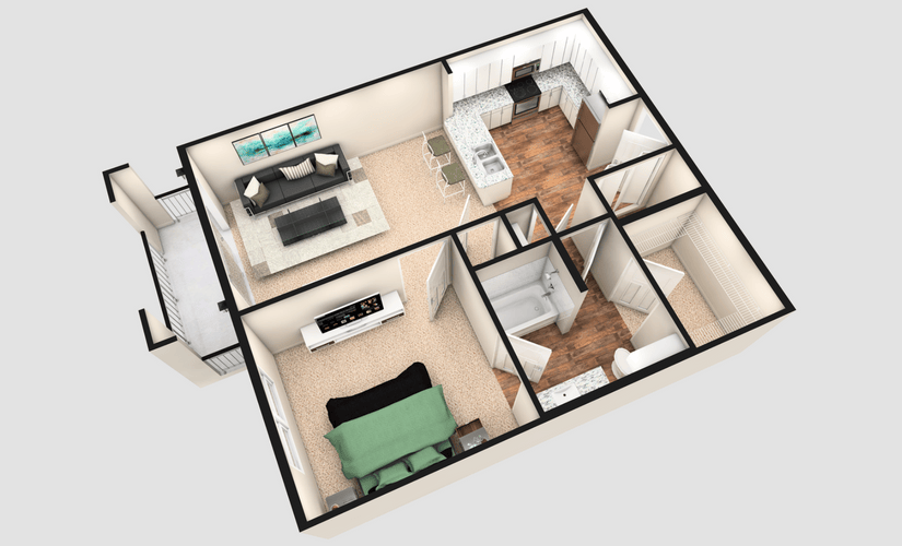A1T - 1 bedroom floorplan layout with 1 bathroom and 790 square feet