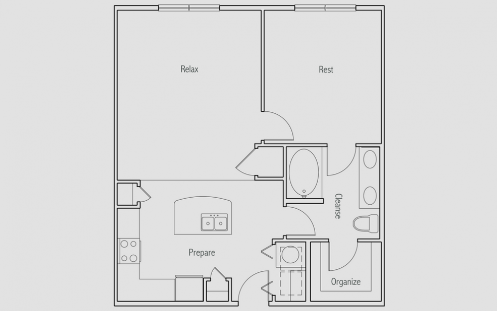 A2 - 1 bedroom floorplan layout with 1 bath and 780 square feet. (2D)