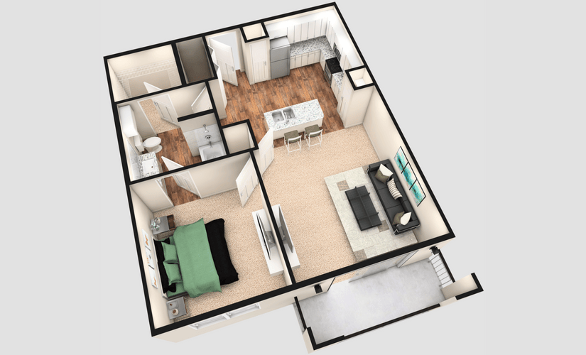 A2T - 1 bedroom floorplan layout with 1 bathroom and 840 square feet