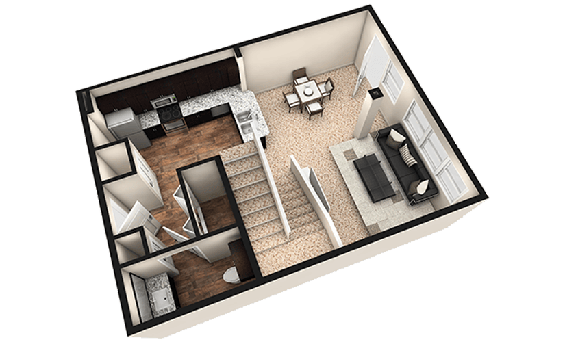 L1 - 1 bedroom floorplan layout with 1.5 bathroom and 1030 square feet