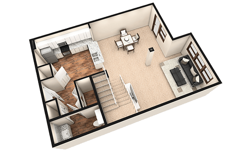 L2 - 1 bedroom floorplan layout with 1.5 bathroom and 1180 square feet